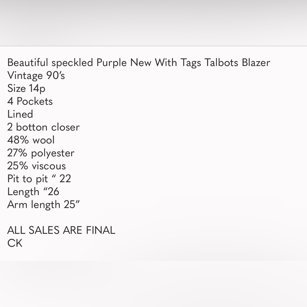 Blazer Talbots Lavender NWT - Picture 7 of 7